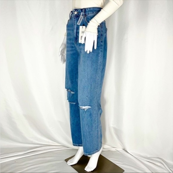 ZGY Denim Reality Blue 100% Organic Cotton High Rise Rip Straight Leg Jeans Sz29 - Picture 6 of 15
